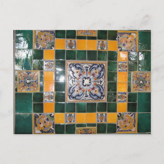 Mexican Green Talavera Style Tile work Postcard