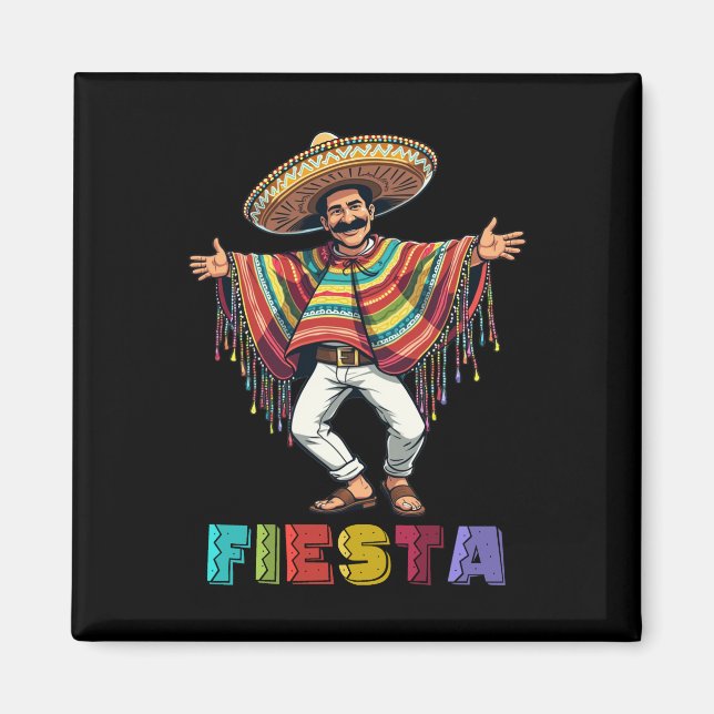 Mexican Guy In Poncho Dancing Fiesta Cinco de Mayo Magnet (Front)