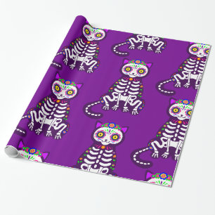 mexican halloween cat skeleton folklore  wrapping paper
