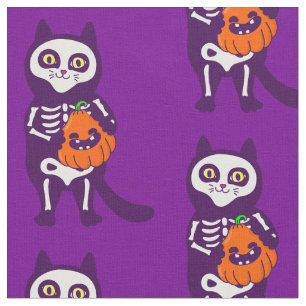 mexican halloween cat skeleton pumpkin fabric
