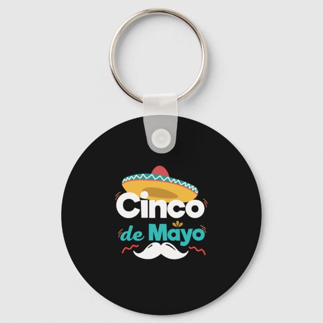 Mexican Hat and Moustache Cinco De Mayo Celebratio Key Ring (Front)