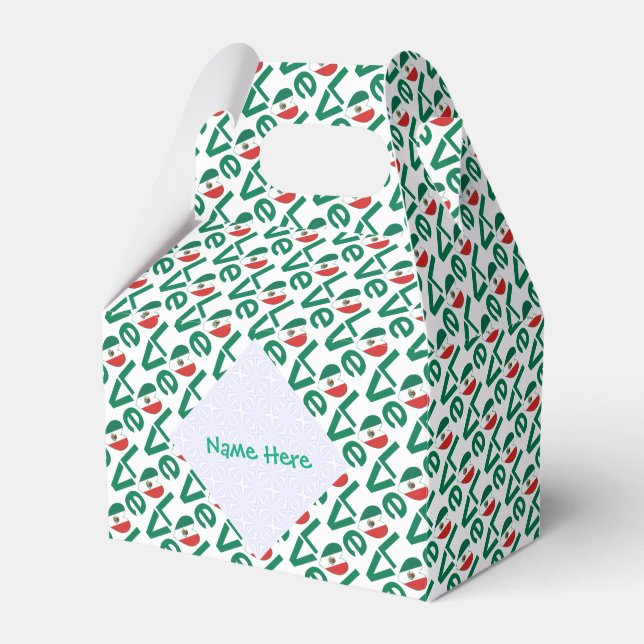 Mexican Heart LOVE Tiled Green Personalised Gable Favour Box (Front Side)