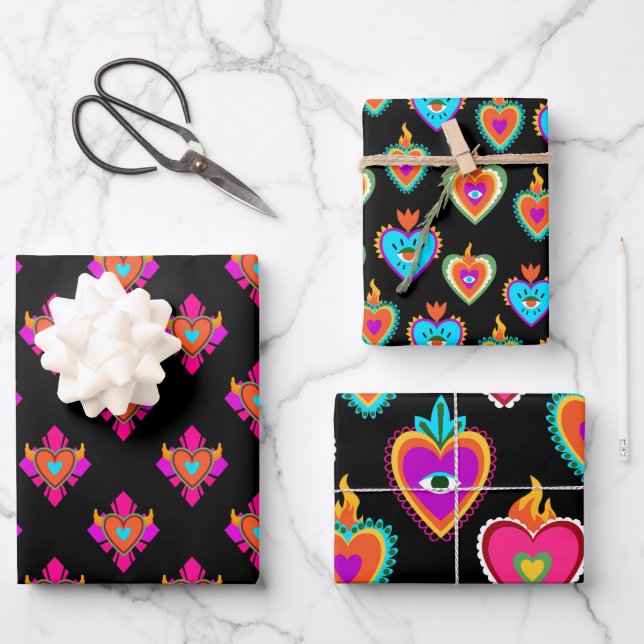 Mexican Heart Party Black  Wrapping Paper Sheet (Front)
