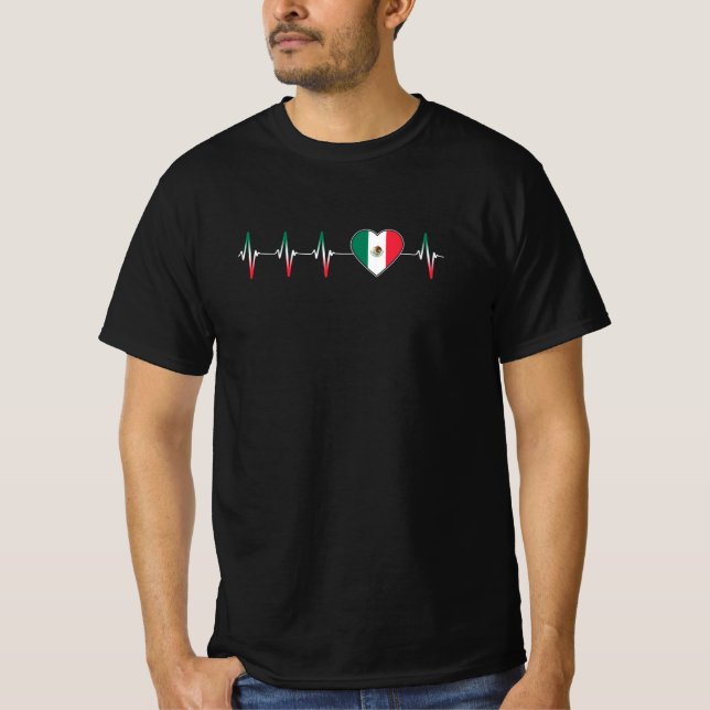 Mexican Heartbeat I Love Mexico Flag Heart Pride T-Shirt (Front)