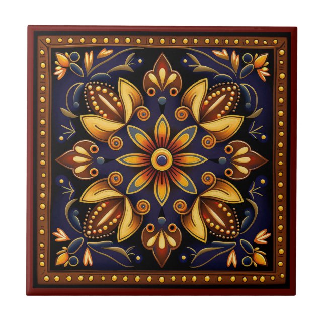 Mexican huichol art style ceramic tile (Front)