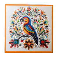Mexican huichol bird ceramic tile