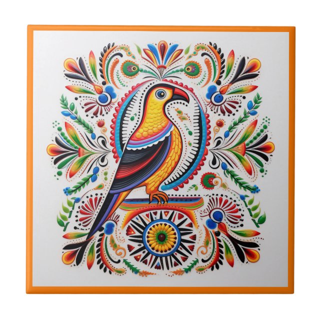 Mexican huichol bird ceramic tile (Front)