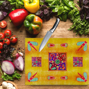 Mexican Huichol Golden & Purple Art Patterns Cutting Board