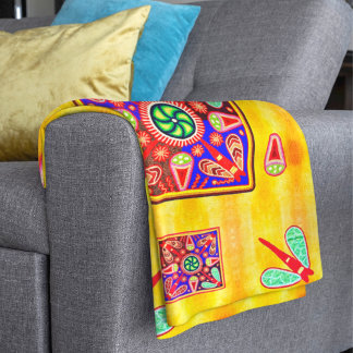 Mexican Huichol Golden & Purple Art Patterns Sherpa Blanket