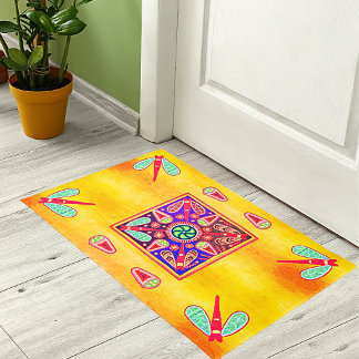 Mexican Huichol Golden & Purple Art Patterns Trink Doormat