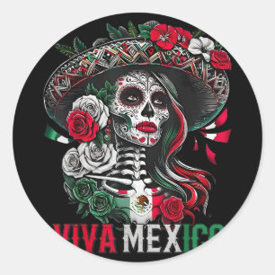 Mexican independence day sugar skull viva mexico classic round sticker