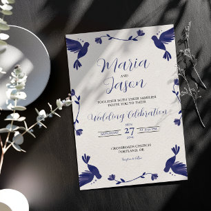 Mexican Indigo Purple Minimalist Elegant Wedding Invitation