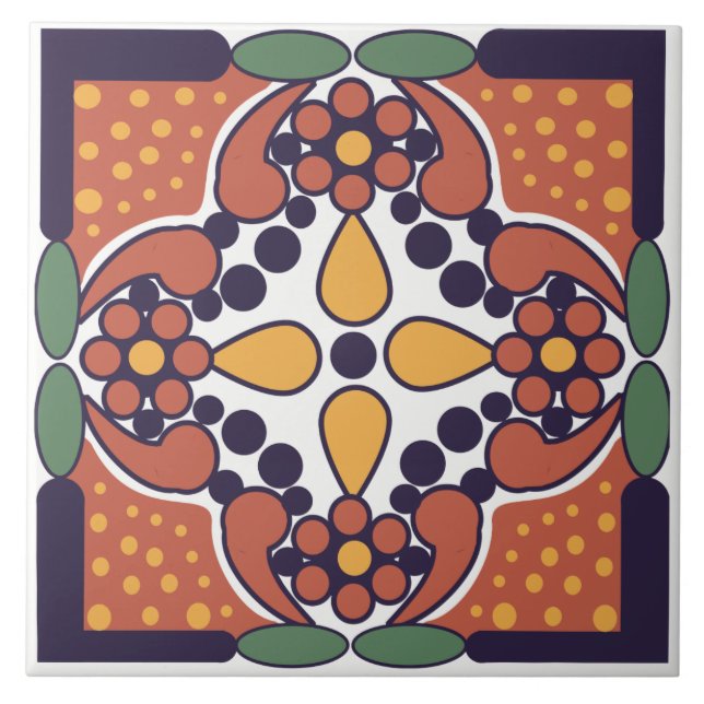 Mexican Inspired Floral Ceramic Tile (Front)