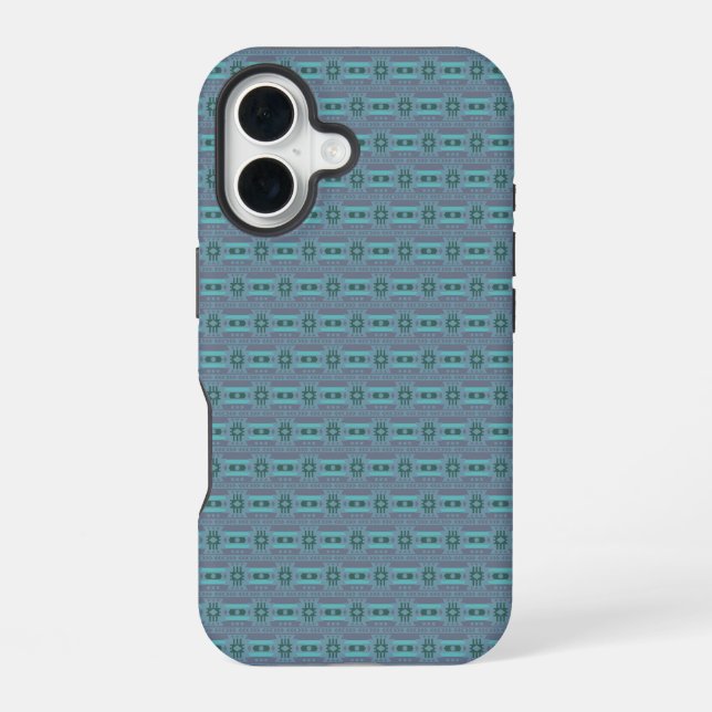 Mexican inspired pattern in gray and green iPhone 16 case (Back)