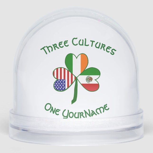 Mexican Irish American Flags Shamrock Personalised Snowglobe (Front)