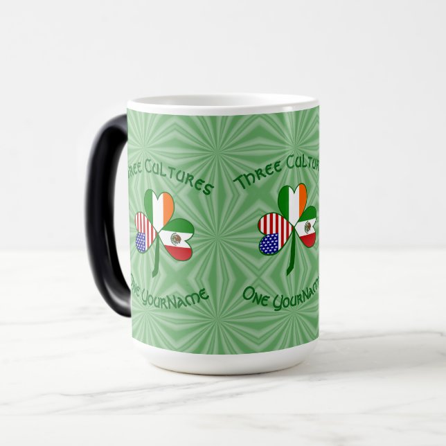 Mexican Irish American Flags Shamrock Your Name Magic Mug (Front Left)