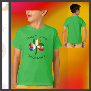 Mexican Irish American Flags Shamrock Your Name T-Shirt