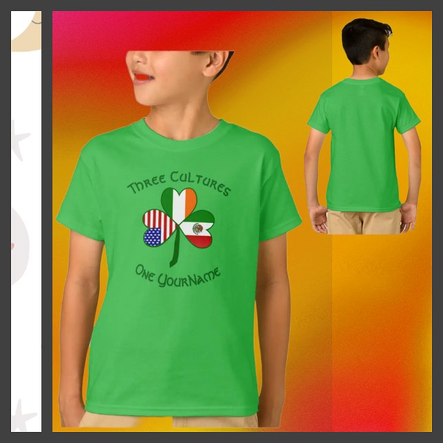 Mexican Irish American Flags Shamrock Your Name T-Shirt (Creator Uploaded)