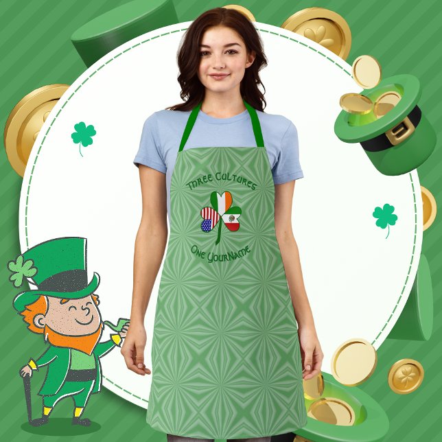 Mexican Irish USA Flag Shamrock Personalised Adult Apron (Creator Uploaded)