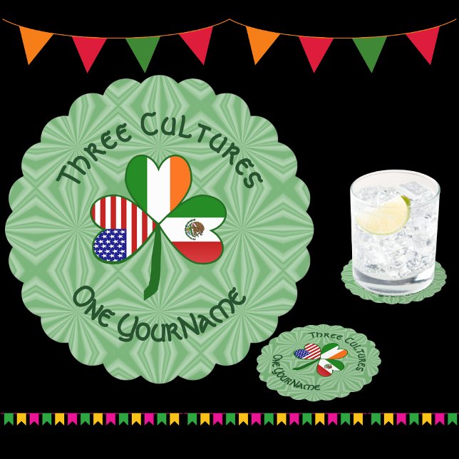 Mexican Irish USA Flags Shamrock Personalised  Paper Coaster (Creator Uploaded)
