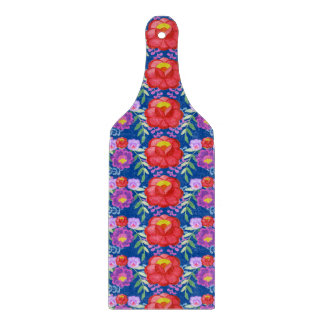 Mexican Kitchen Floral Folk Flower Vines Blue Cutting Board