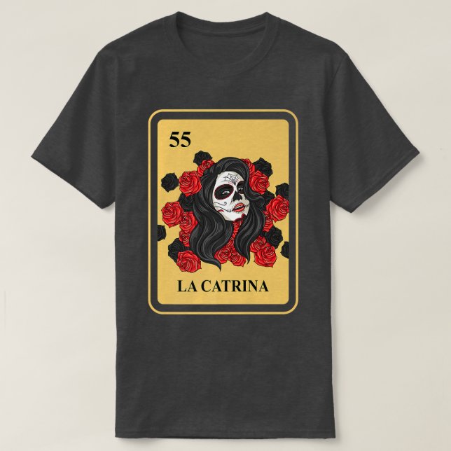 Mexican La Catrina Bingo Card Game traditional Hal T-Shirt (Design Front)