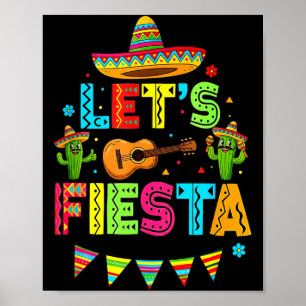 Mexican Lets Fiesta Cute Cactus Music Funny Cinco Poster