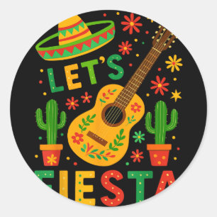Mexican lets fiesta guitar cinco de mayo classic round sticker