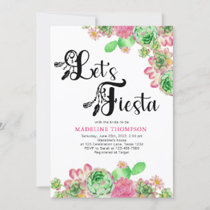 Mexican Let's Fiesta Pink Cactus Bridal Shower Invitation