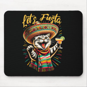 Mexican Let's Fiesta Sombrero Cat Cinco De Mayo Fu Mouse Pad