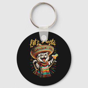 Mexican Lets Fiesta Sombrero Cat Cinco De Mayo Fun Key Ring