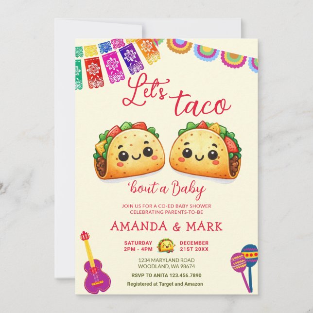 Mexican Let's Taco Bout a Baby Fiesta Baby Shower Invitation (Front)