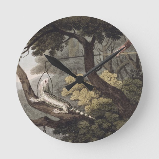 Mexican Lizard Catcher, engraved by Matthew Dubour Round Clock (Front)