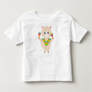 Mexican Llama, Cute Llama, Alpaca, Scarf, Maracas Toddler T-Shirt