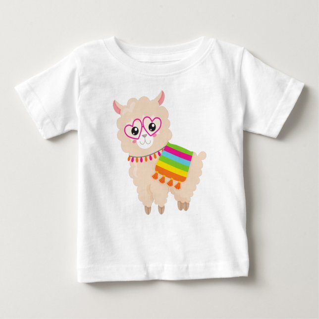 Mexican Llama, Cute Llama, Cute Alpaca, Glasses Baby T-Shirt (Front)