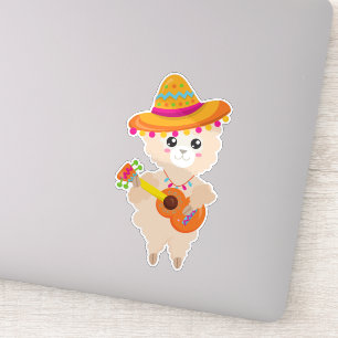 Mexican Llama, Cute Llama, Sombrero, Guitar