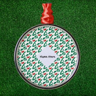 Mexican LOVE Flag in Green Love Tiled Personalised Metal Ornament