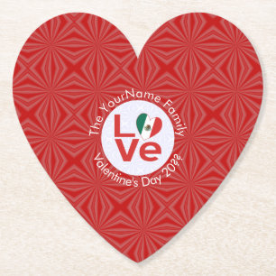 Mexican LOVE Heart Flag Valentine Personalised Paper Coaster