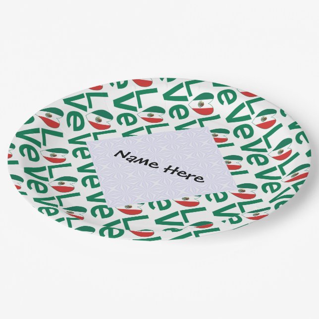 Mexican LOVE Tiled Green Paper Plate (Angled)