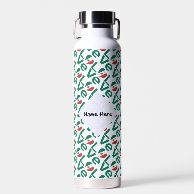 Mexican LOVE Tiled Green Water Bottle (Front)