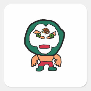 Mexican Lucha Libre Wrestler Handdrawn Cartoon Art Square Sticker