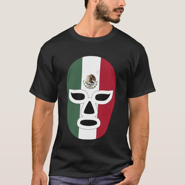 Mexican Luchador Mexico Flag Mask Wrestler T-Shirt (Front)