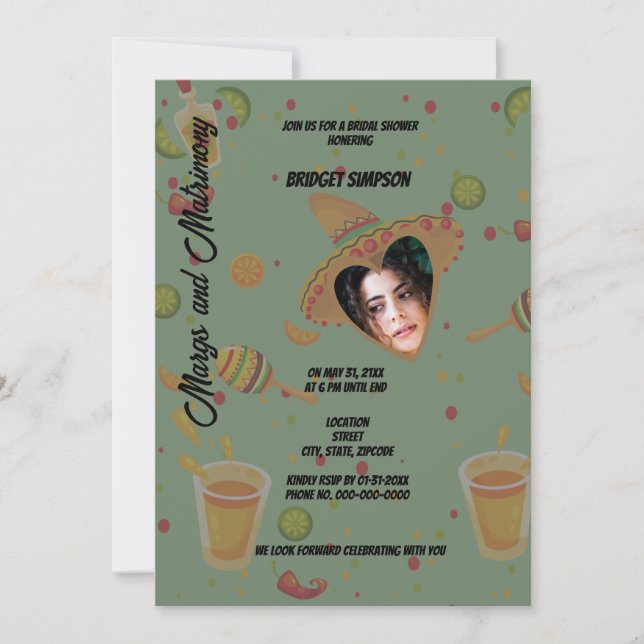 mexican margs and matrimony bridal shower photo invitation (Front)
