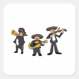 Mexican Mariachi Band Fiesta Music Cartoon Art Square Sticker