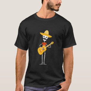 Mexican Mariachi Skeleton With Hat And Guitar T-Shirt