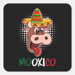 Mexican Mexico Cow and Sombrero Square Sticker