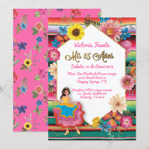 Mexican Mis 15 Anos Party Gold Glitter Invitation