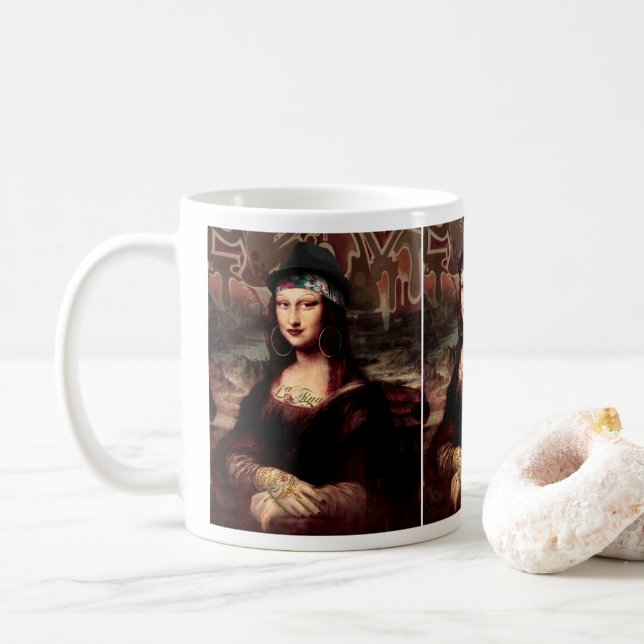 Mexican Mona Lisa Chicana Chola Coffee Mug (With Donut)