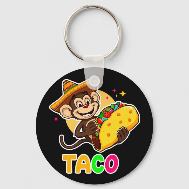 Mexican monkey sombrero taco el squatcho fun cinco key ring (Front)
