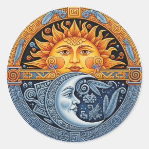 Mexican Moon and Sun  Classic Round Sticker